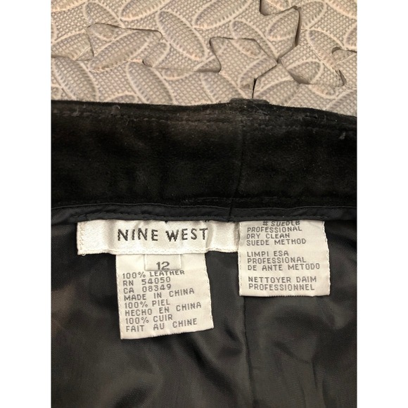 Nine West Pants Womens 12 Black Suede Leather Straight Leg High Rise Vintage - Picture 2 of 6